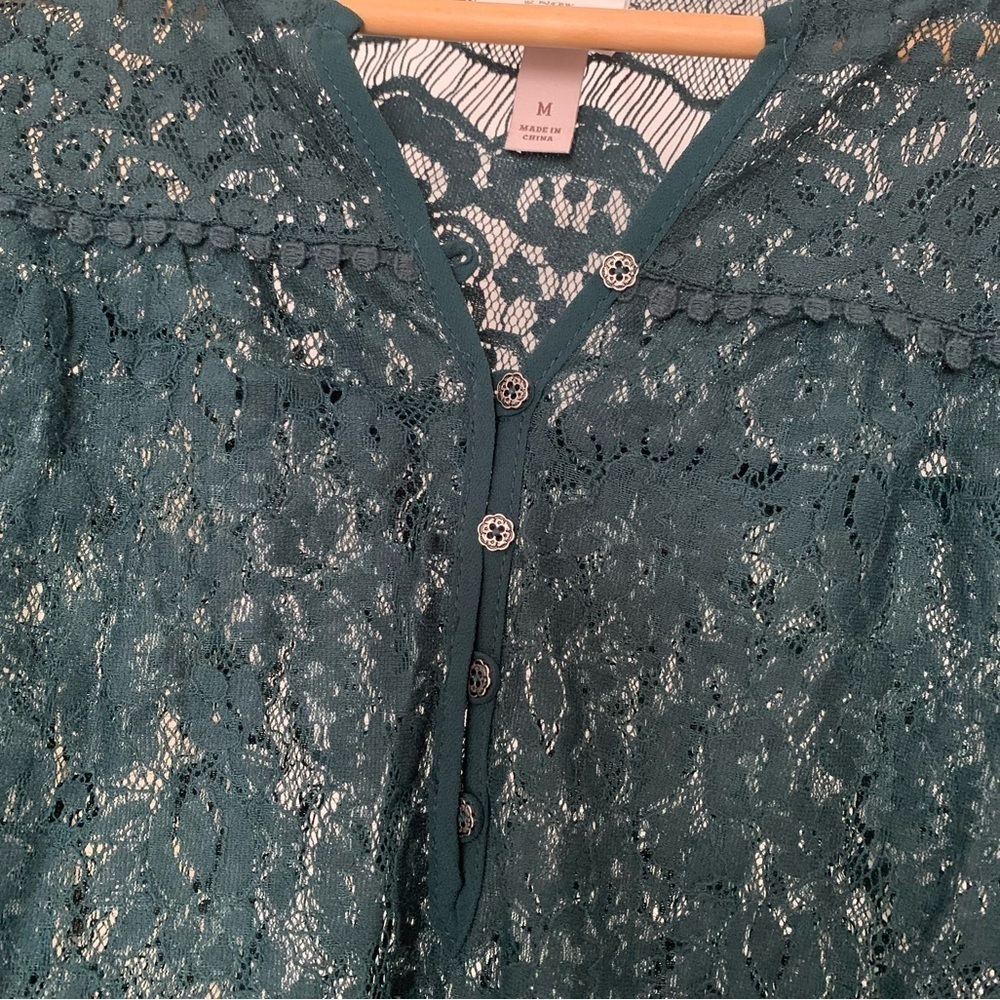 Knox Rose Green Long Sleeve Lace Blouse Size Medium - Picture 4 of 8